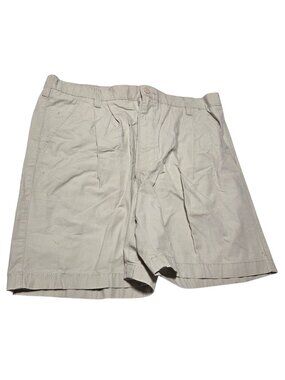 Mens Shorts Size 38 Beige Pleated Front Khaki Chino Cotton Elastic Waistband